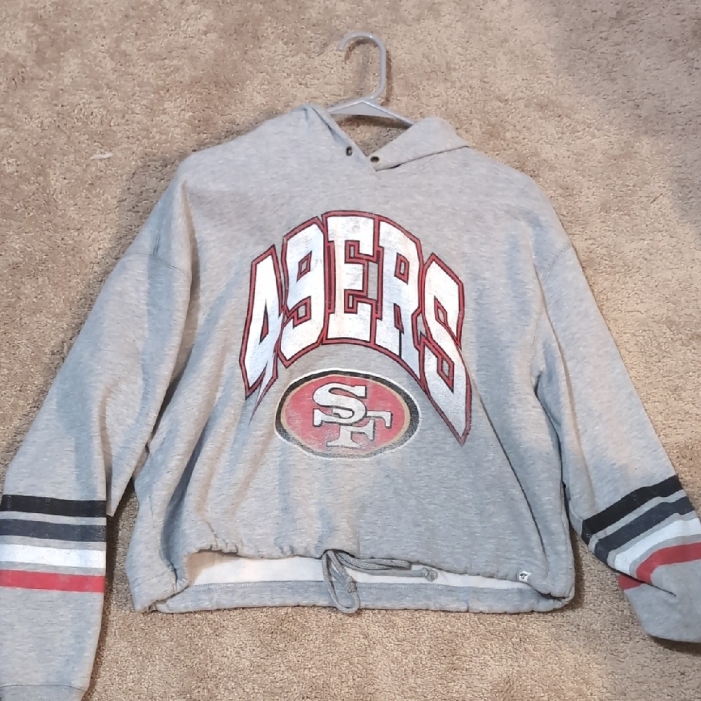 Gray 49ers Hoodie with Striped Sleeves